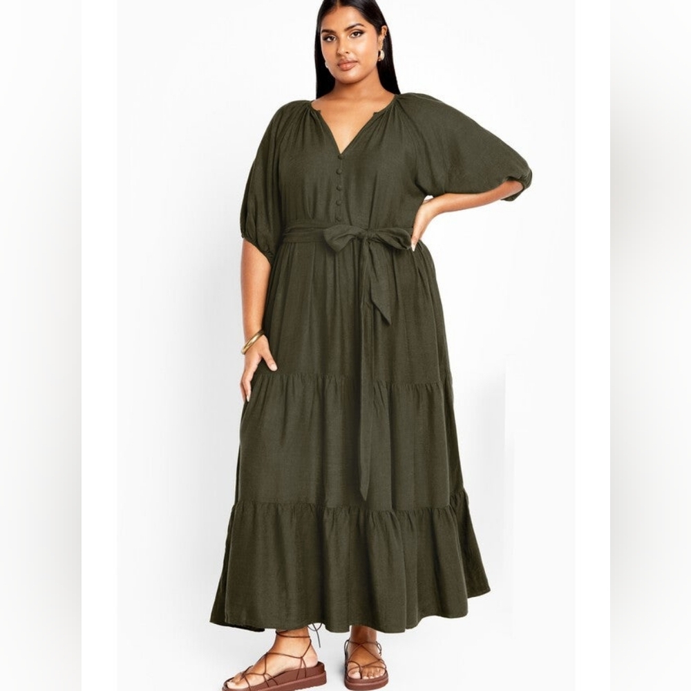 City Chic Olive Green Maxi Dress Size 24 NWT